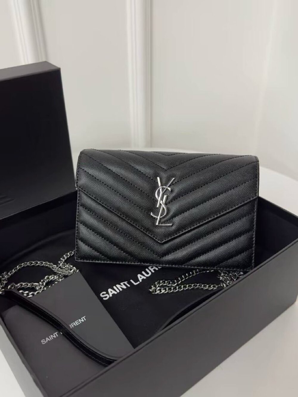 Saint Laurent Black Chevron Quilted Leather Crossbody